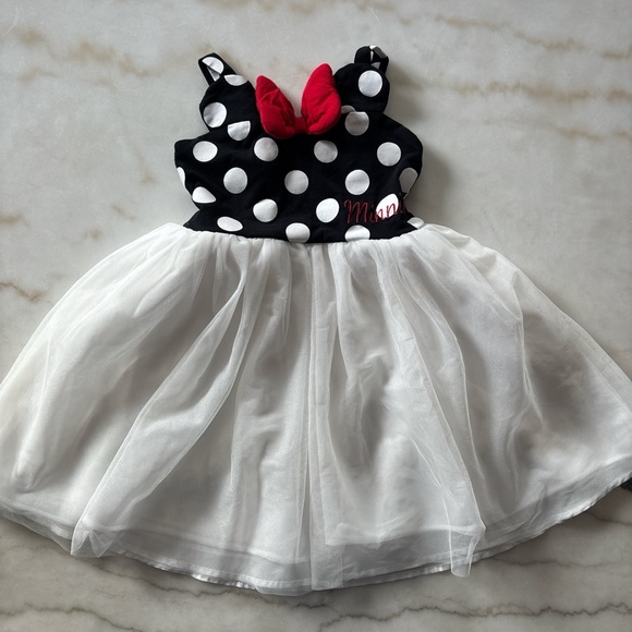 Disney Other - Disney Black and White Polka Dot Dress with Red Bow